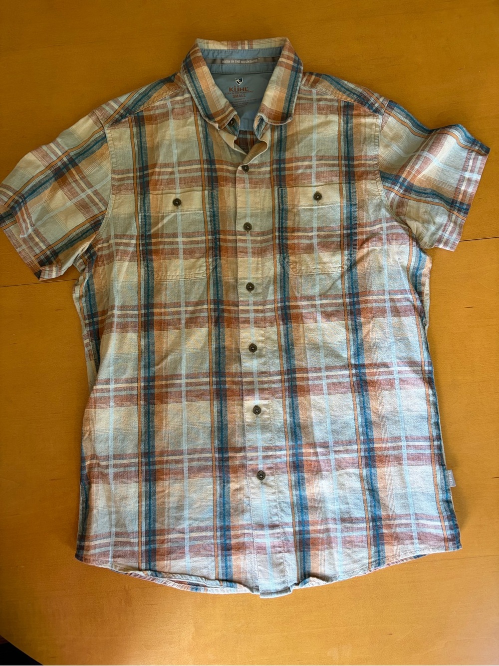Kuhl Men’s Short Sleeve Plaid Button-Up Shirt - Blue & Brown